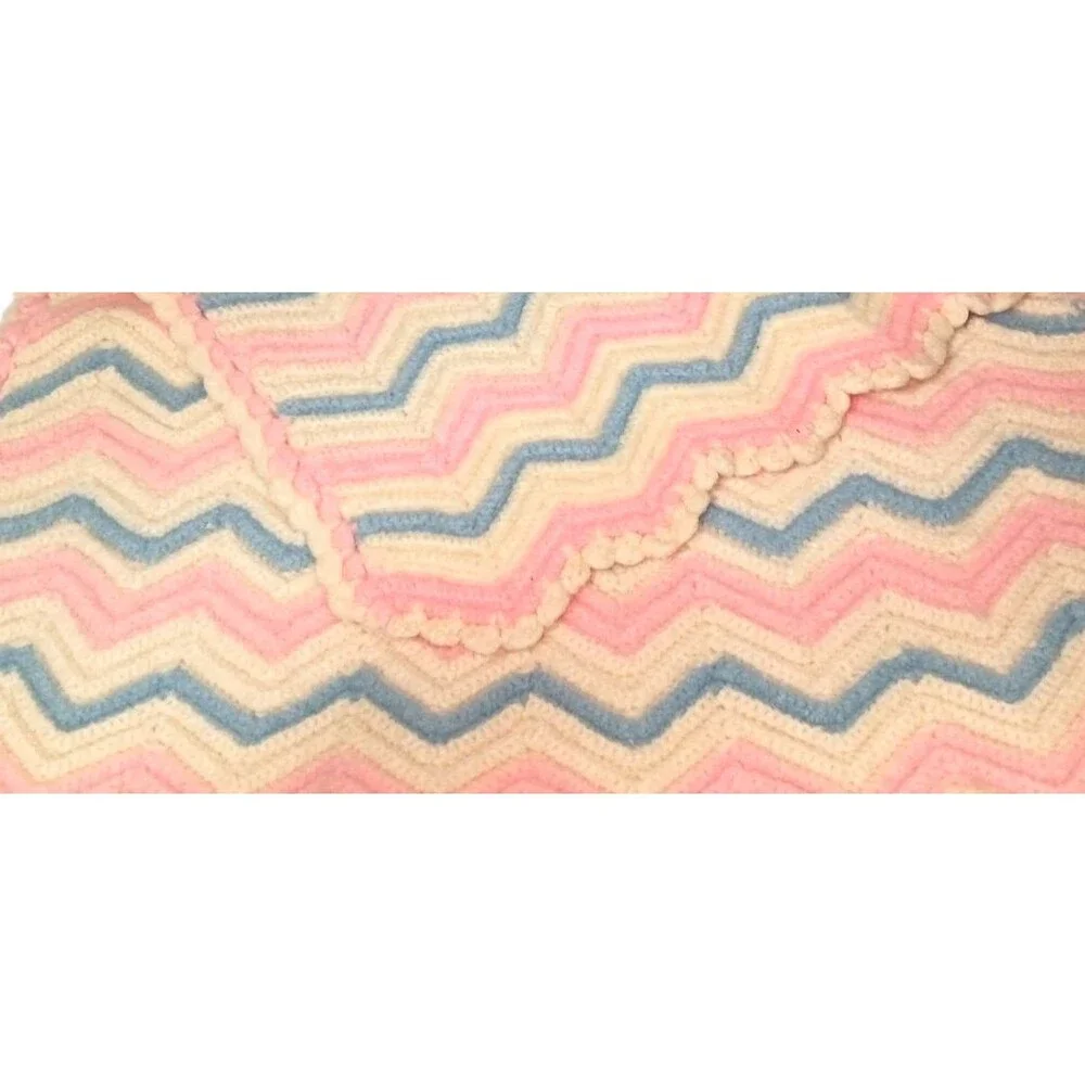 Handmade Hand Crochet Wool Chevron Afghan Baby Blanket Stroller Carrier Car Seat - Picture 4 of 5